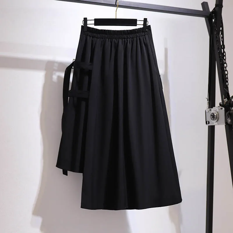 150Kg Plus Size Women\'s Summer Loose Solid High Waist Stitching Irregular A-Line Skirt Hip 160cm Black 5XL 6XL 7XL 8XL 9XL