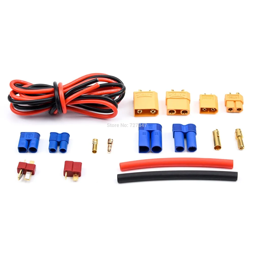 76 Stück T-Stecker / XT60 / XT90 / EC3 / EC5 Stecker und Buchse, Adapter-Anschlüsse, Silikondraht und Schrumpfschlauch-Set für RC-Car/Rahmen – Detail 7