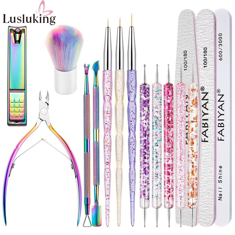 Pro Acrylic Nail Kit Full Manicure Set For Nail Art Nail Brushes Cuticle Scissors Sharp Nail Clipper With Nail File Care Set