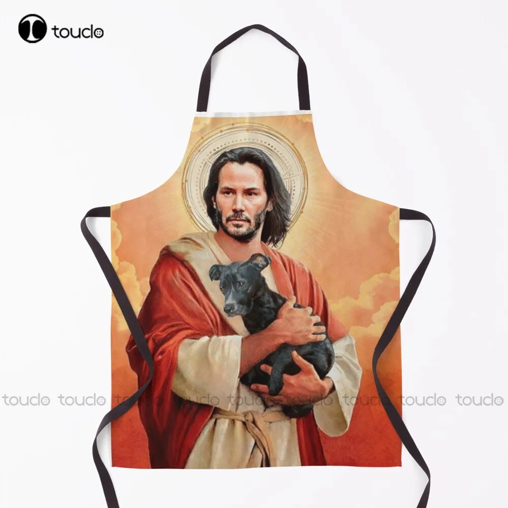 New Keanu Christ W/Dog Jesus, Christ, John, Wick, Dog, Dank, Meme, Funny Apron Green Apron Unisex