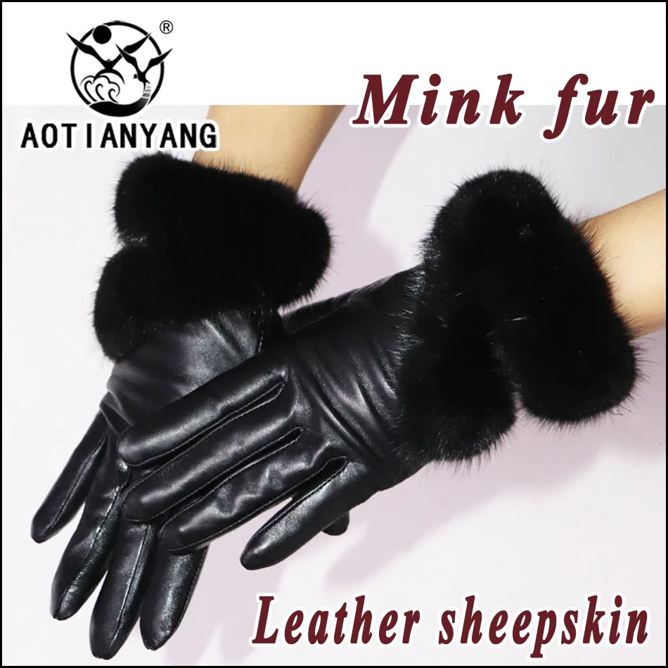 High-end sheepskin mink otter rabbit fur leather gloves winter warm real fur touch screen thin and thick leather gloves new 2024