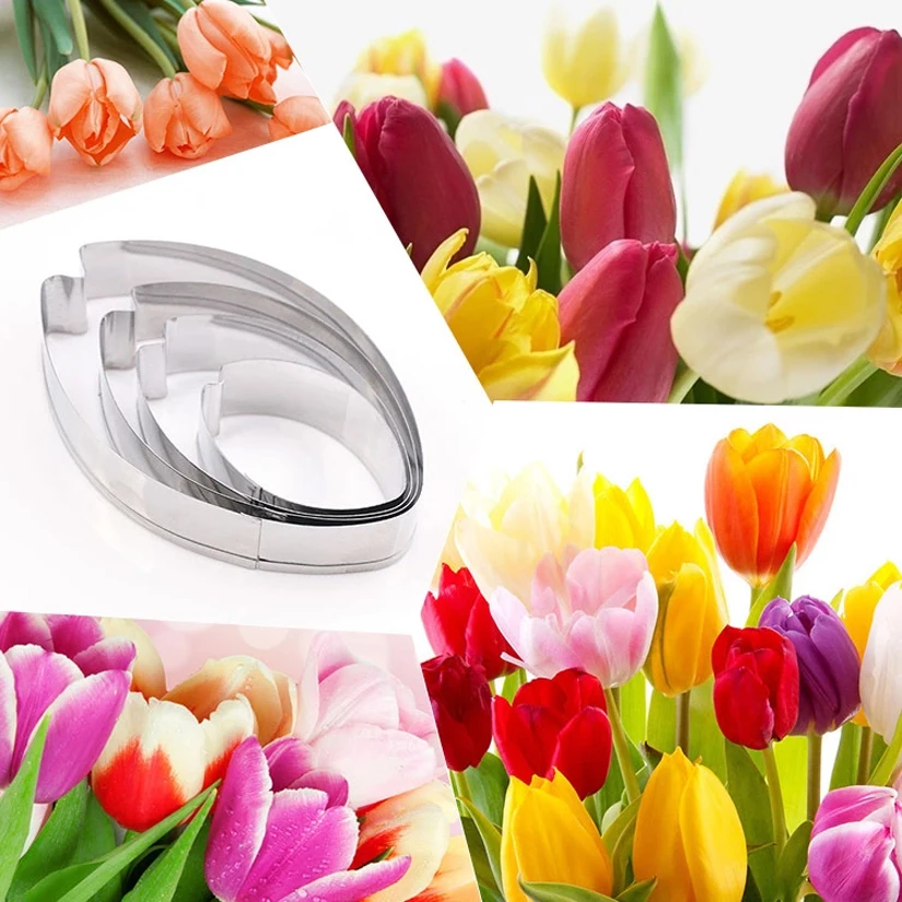 

4 pcs/set Tulips Cutters Set Stainless Steel Candy Biscuit Fondant Cookie Cutters Cake Decorating Tools