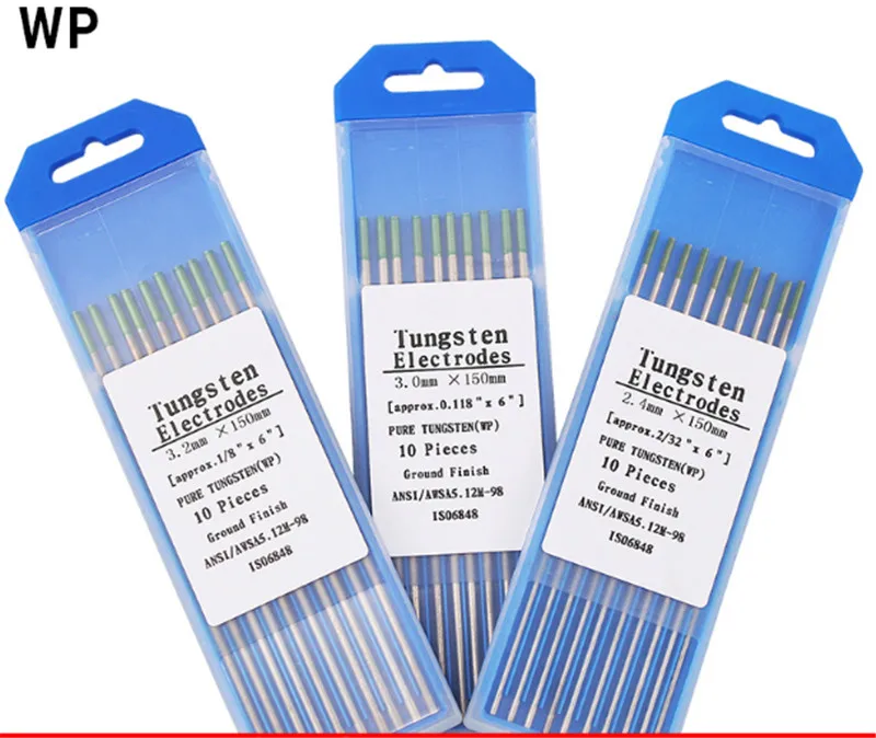 WP-Cabezal de electrodo de tungsteno puro, aguja/varilla para soldar, Color verde, 1,0/1,6/2,0/2,4/3,0/3,2mm * 4,0mm, 10 unidades