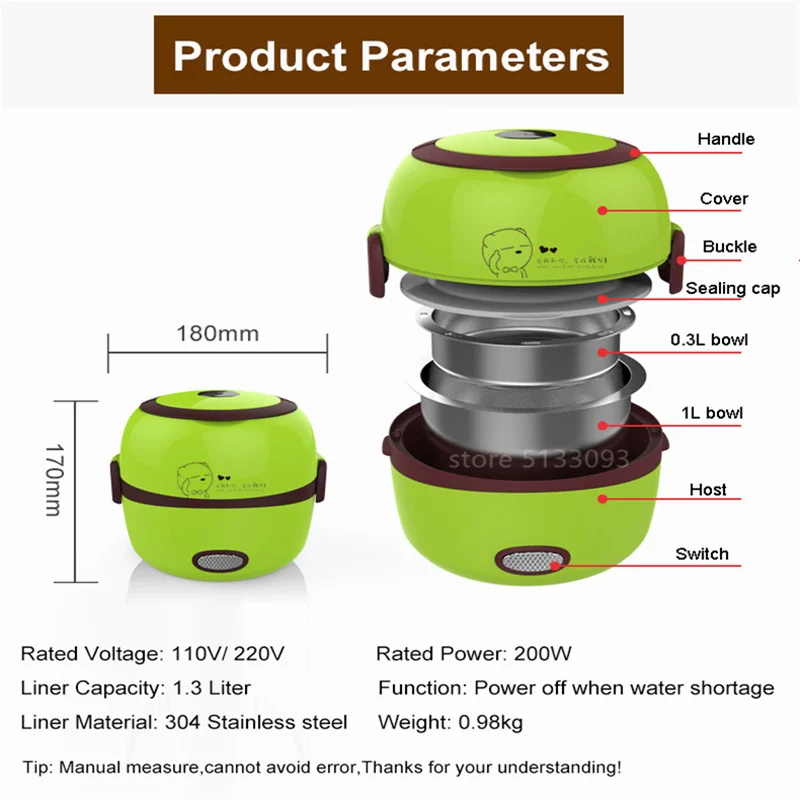 Mini Rice Cooker Electric Lunch Box Portable Thermal Heating Food Steamer Cooking Container Multifunctional Electric Cooker