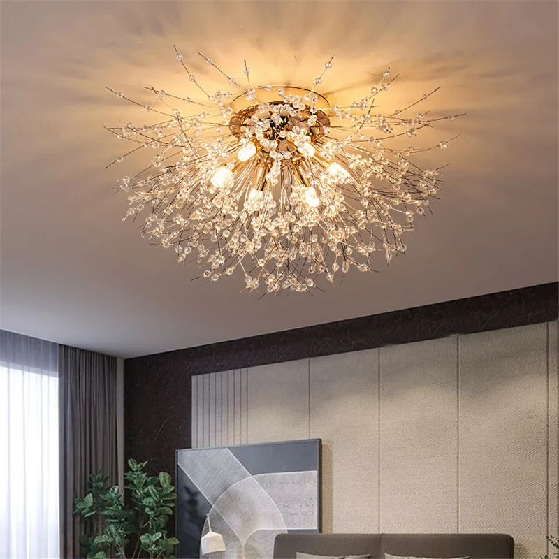 Nordic Snowflake Led Crystal Ceiling Lamp Chandelier Dandelion Pendant Light Plafon Home Decoration For Living Dning Room Fixtur