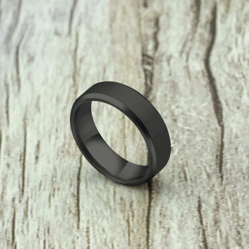 Trendy Stainless Steel Black Rings for Women Wedding Rings Men Jewelry Width 6mm