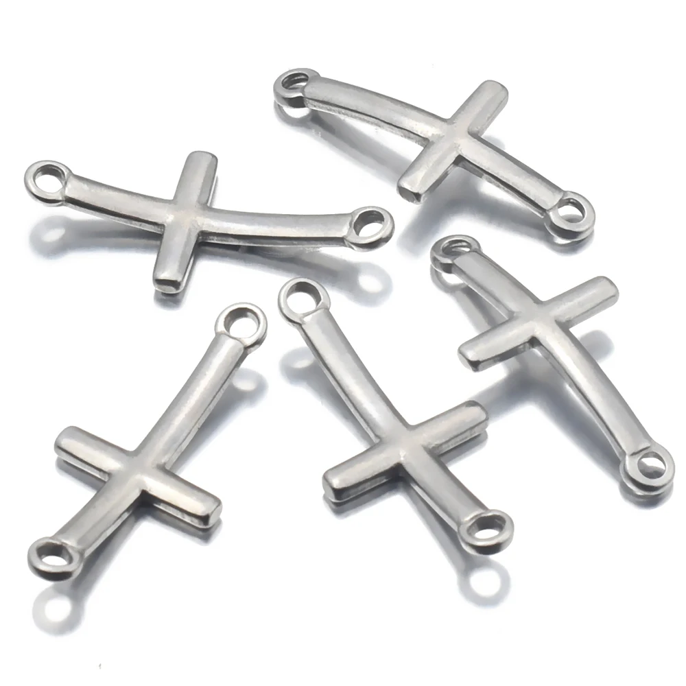 Aiovlo 10pcs/lot Stainless Steel Cross Charms Silver Sideways Mini Cross Charm/Pendant Diy Bracelet  Jewelry Making Supplies