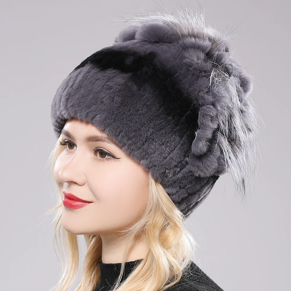 2024 Fur Winter Hat For Women 100% Real Rex Rabbit Fox Fur Hat Rex Rabbit Fur Caps Lady Winter Warm Headwear Women\'s Fur Hats