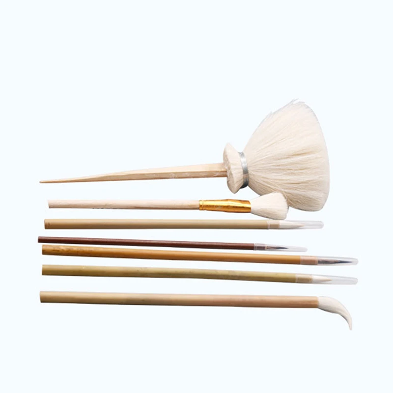 Pottery Brush 7-piece Set Painted Hook Line Pen Sweeping Ash and Moisturizing Chicken Tip Pen Ceramic Painting Tools