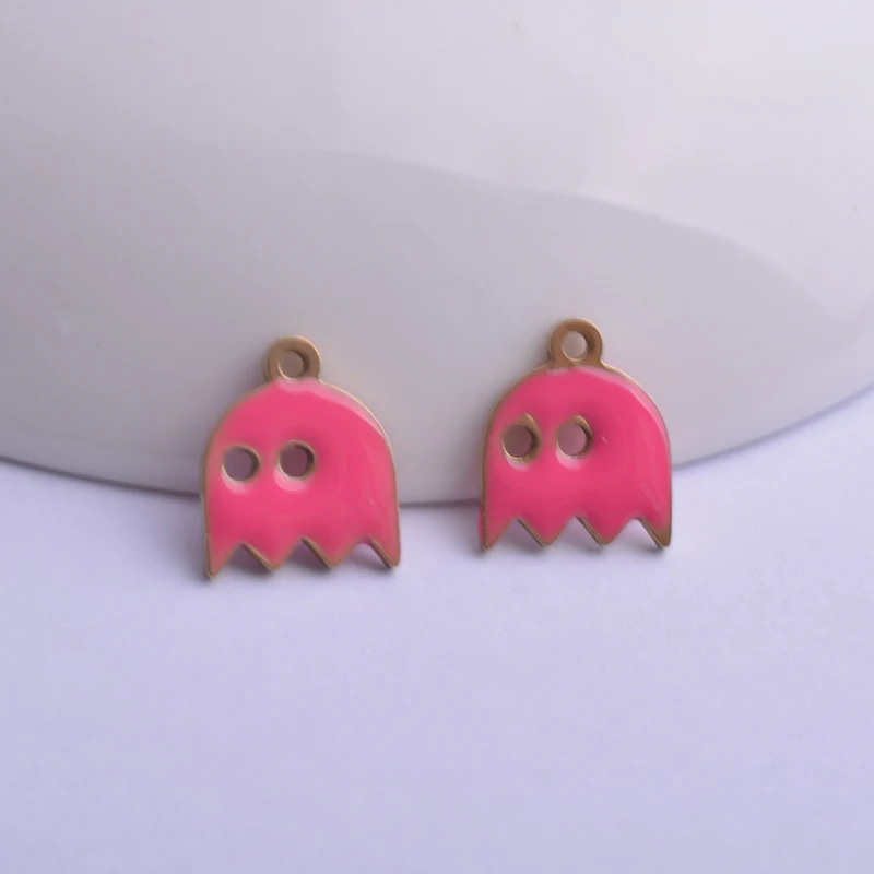 30 Stück 10*12mm Kupfer beidseitig emaillierte Halloween-Geisteranhänger, rosa, rot, kleine emaillierte niedliche Puppenanhänger – Detail 6