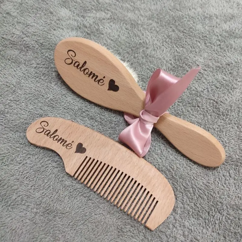 Baby Hair Brush and Comb, Natural Wood Manually Polished Eco Friendly Kids Massage Brush Baby Shower Gift