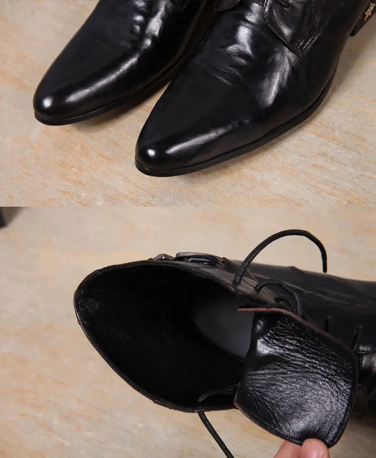 Herren-Chelsea-Stiefel aus echtem, glänzendem Leder, spitzer Zehenbereich, mit Nieten verziert, Schnürstiefel, luxuriöse Mode für Herbst, Bankette und Partys – Detail 11
