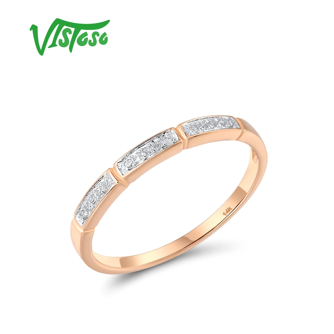 VISTOSO Genuine 14K 585 Rose Gold Rings For Women Sparkling Diamond Promise Engagement Anniversary Wedding Gift Fine Jewelry