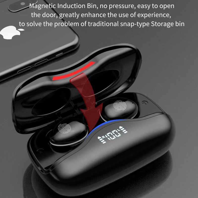 ชุดหูฟังลดเสียงรบกวนหูฟังไร้สายบลูทูธ Touch Control หูฟังจอแสดงผล LED 1200MAh กล่องชาร์จ