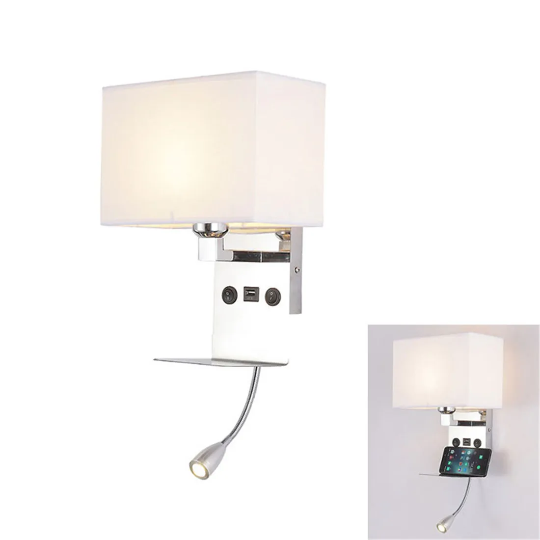 Minimalist Wall lamp bedside lamp reading lamp with switch mobile phone holder rechargeable hotel bedroom room wall lights