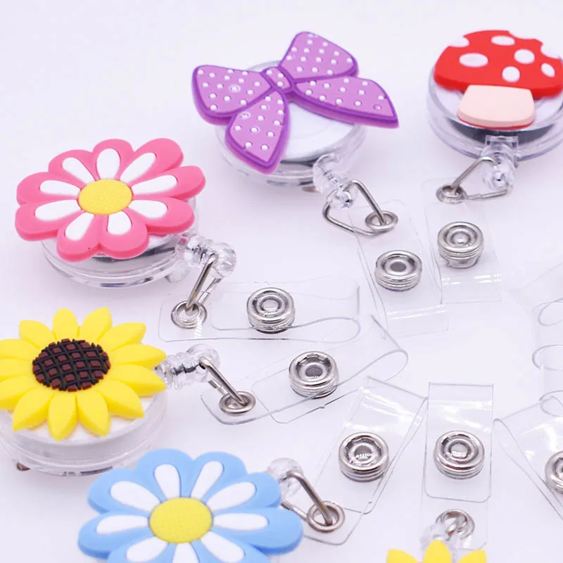 Cute 60cm Silicone Beautiful Flowers & Bowknot Retractable Badge Reel Student Nurse Exhibition Enfermera Name Card ID Card Chest