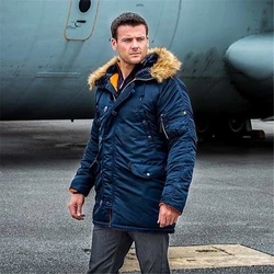 ALASKA-Parka Slim Fit Grossa com Capuz de Pele para Homens, Jaqueta Militar Aacolchoada, Roupas Masculinas, Tempo Frio, Inverno