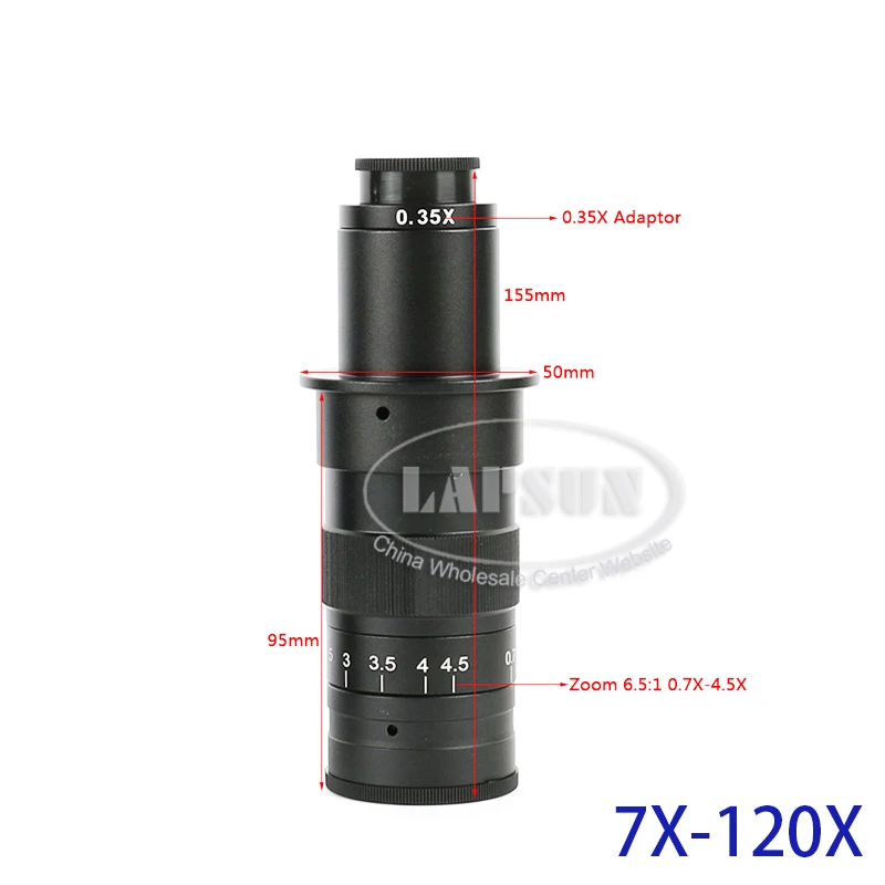 Adjustable High Quality 120X -180X- 360X - 720X Zoom 25mm C-mount Glass Lens Adapter 4.5X for Industry Microscope Camera