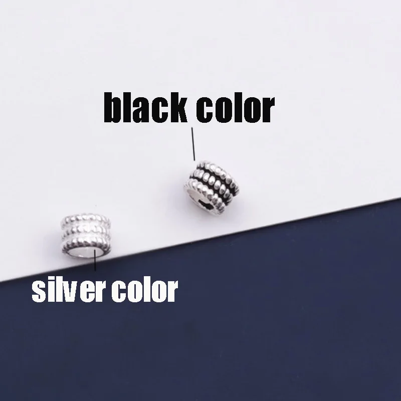 2pcs/lot 925 Sterling Silver Screw Pattern Round Beads 5mm Big Hole Woven Location Spacer Beads DIY Jewelry S925 Silver Findings