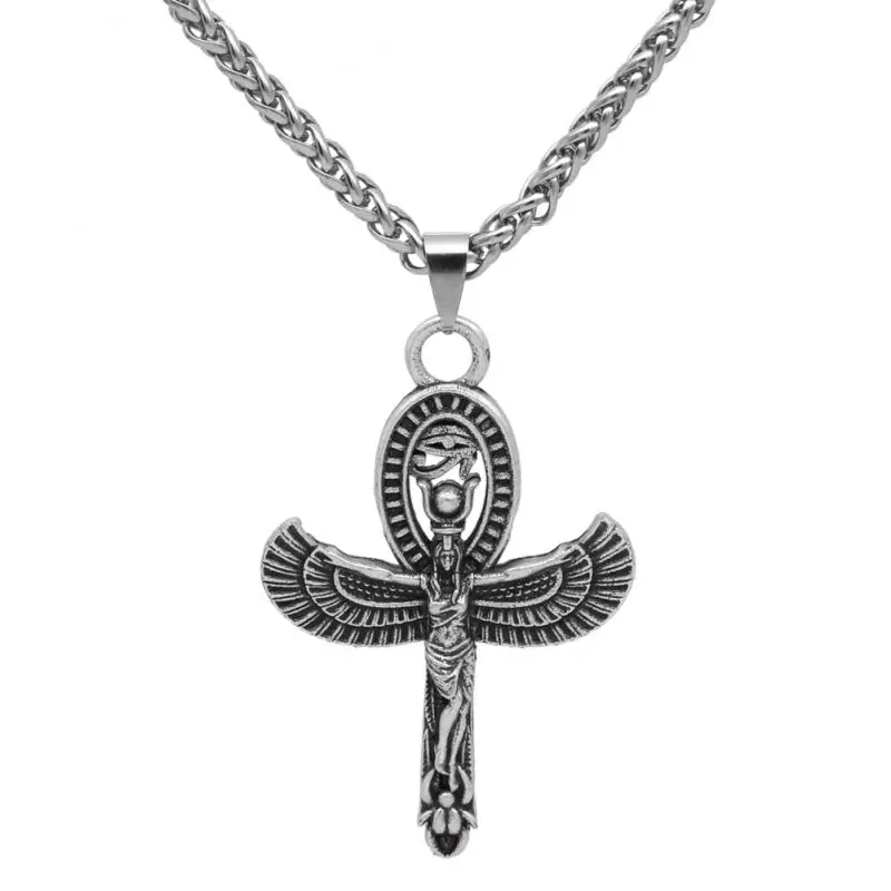 Vintage Ancient Egyptian Wing Goddess Necklace Jewelry Horus Ankh Pendant Suitable for Men\'s Amulet Accessories