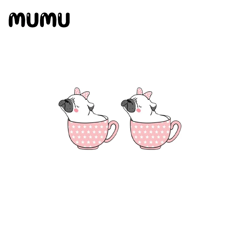 2021 New Pink Pug in Cup Stud Earring Epoxy Jewelry Resin Acrylic Earrings Handmade Gifts Girl