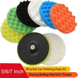 5/6/7 Inch 8Pcs/Set Car Polishing Pad Kit Clean Sponge Waxing Buffing Pad m14 Thread Wool Ball Auto Backer Pad Car Repair Care