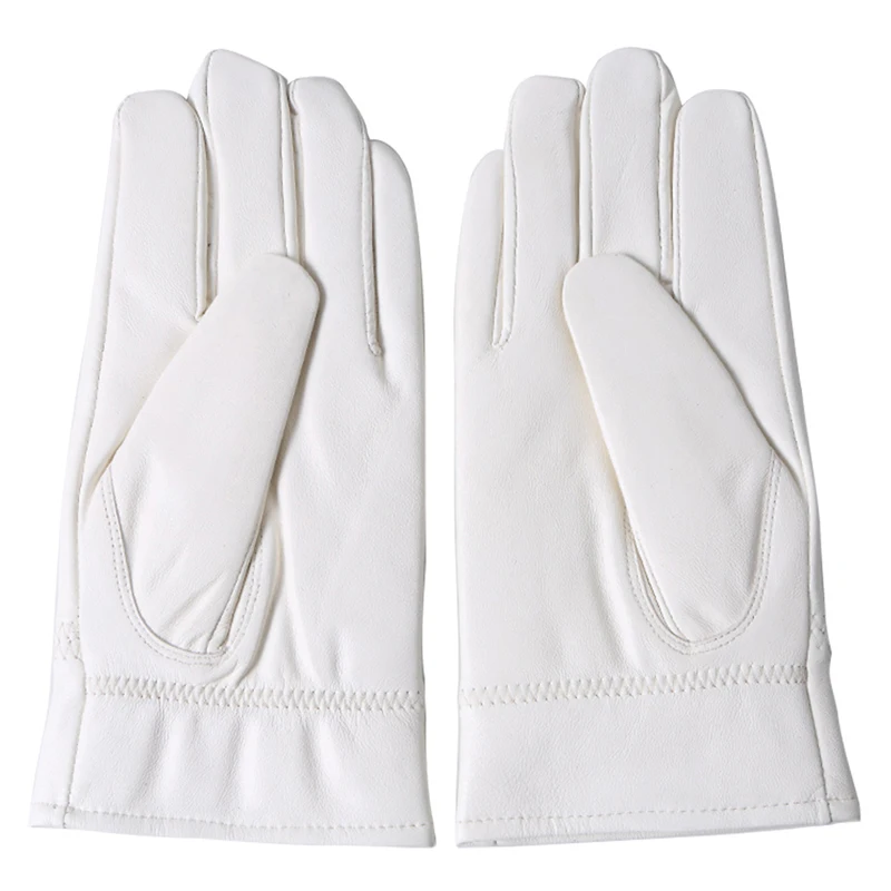 Gants courts en cuir véritable pour hommes, mitaines de police, gants de sport à doigts complets, peau de mouton de cérémonie, blanc, chaud, mode