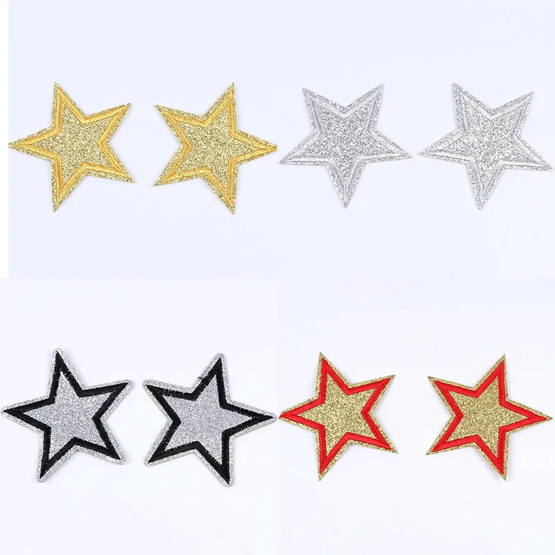 1 Máy Tính Bling Star Thêu Miếng Dán May Sắt Trên Huy Hiệu Vàng Bạc Cho Quần Áo Quần Jean DIY Appliques May Miếng Dán Thủ Công trang Trí