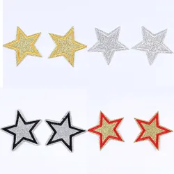 1pc Bling Star Ricamato Toppe E Stemmi Cucire Ferro Sul Distintivo In Oro Argento Per I Vestiti Jeans Appliques FAI DA TE Per Cucire Adesivo Mestiere decorazione