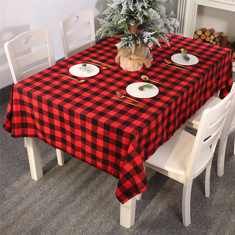 Black Red Plaid Linen Christmas Table Runner Placemat Tablecloth Mat Wedding Xmas New Year Party Banquet Home Decor 63036