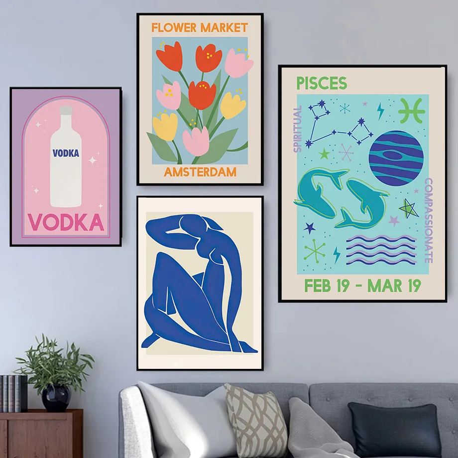 Matisse Picasso Cocktail Zodiac Astrology Wall Art Canvas Painting Nordic Posters And Prints Abstract Pictures For Home Decor