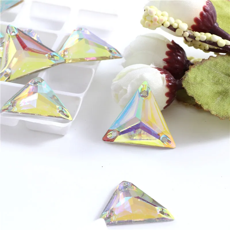 3 sizes Triangular Resin Sew on Rhinestone Crystal AB Silver Flatback Sewing Stone Strass for Clothing Accessories Shoes