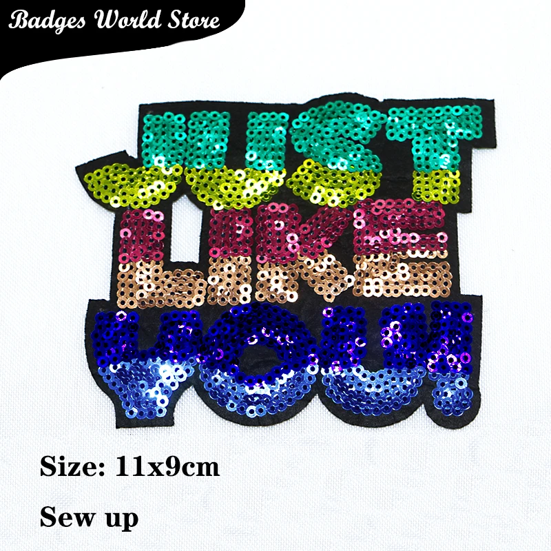 Shiny Words Love Sequins Letter Chenille Icon Towel Embroidery Applique Patches For Clothing DIY Sew up Badges on the Backpack