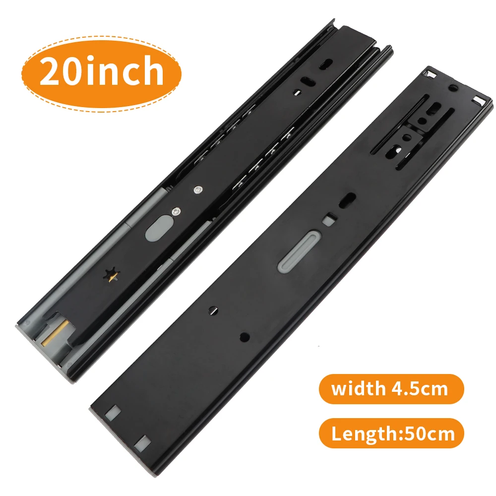 45mm Wide Drawer Slide Rail Ball Bearing Slide Rail w/ Soft Closing Slide Rail Three-fold Fully Extended for Furniture Hardware