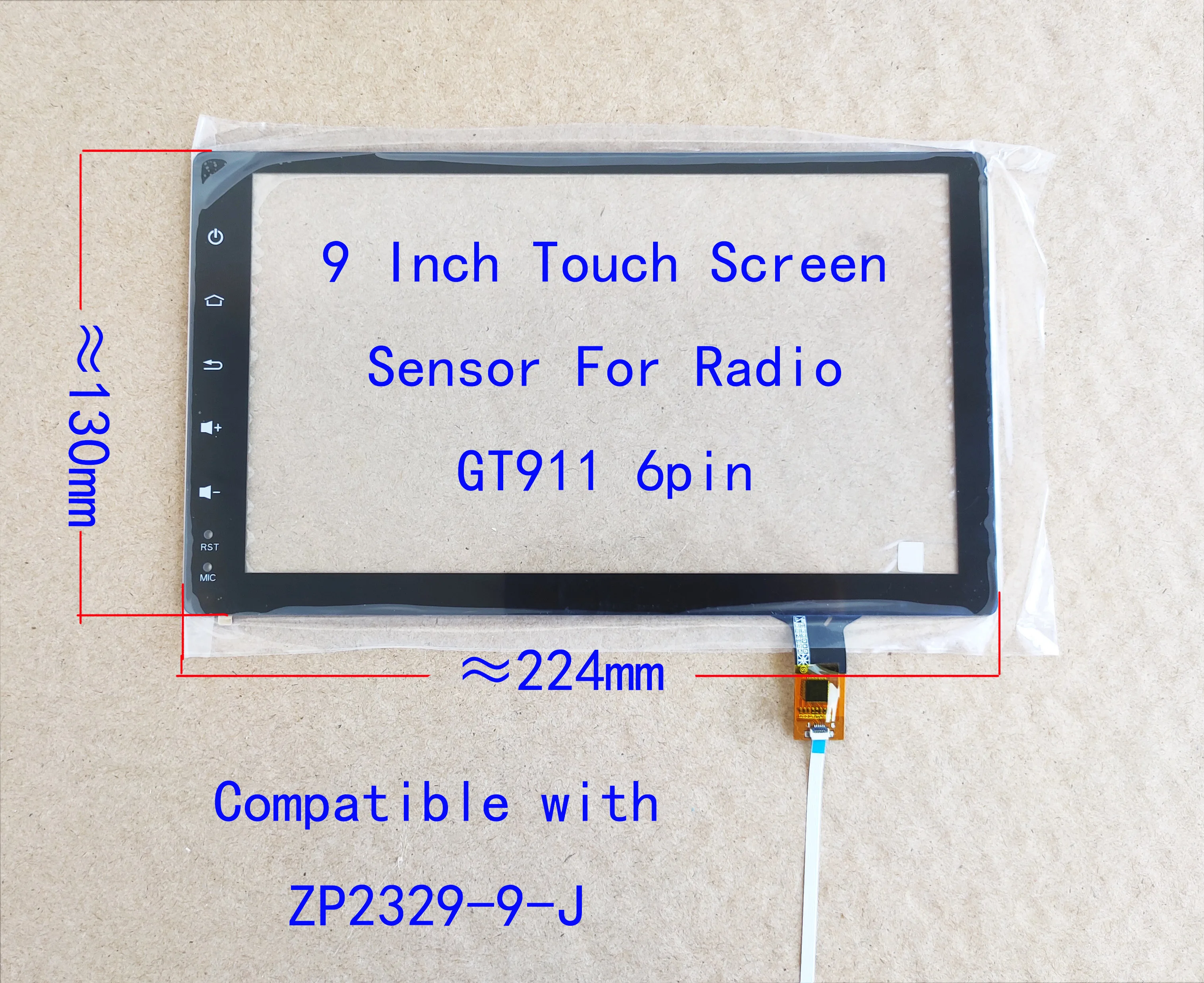 Sensor de tela sensível ao toque digitalizador, rádio, Carplay, painel do escritor mão, ZP2329-9-J, BMW E39, E53, X5, BENZ GT911, 6 pinos, 224*130mm, 9 pol