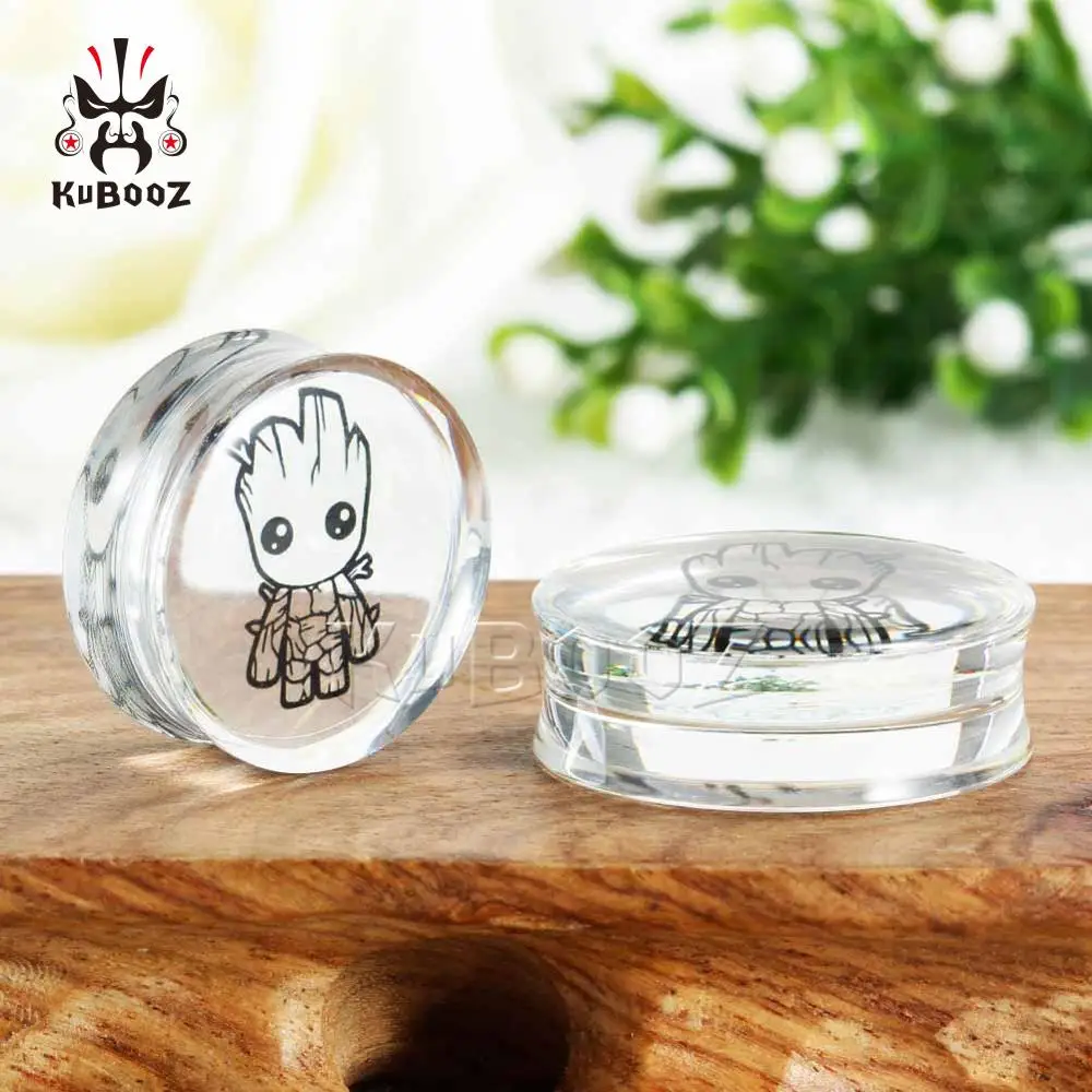 Kubooz New Simple Transparent Acrylic Comic Logo Cute Fashion Ear Piercing Tunnels Earrings Stretchers Body Gift 2PCS