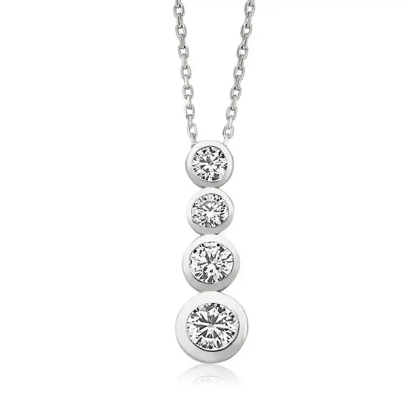 Silver 4 Gem Women 'S Necklace Zircon Stone  925 Sterling Women Fine Jewelry Wedding Party Birthday Gift - Box - Jeweled - Pendant - Chain Choker - Female - Ladies - Fashion