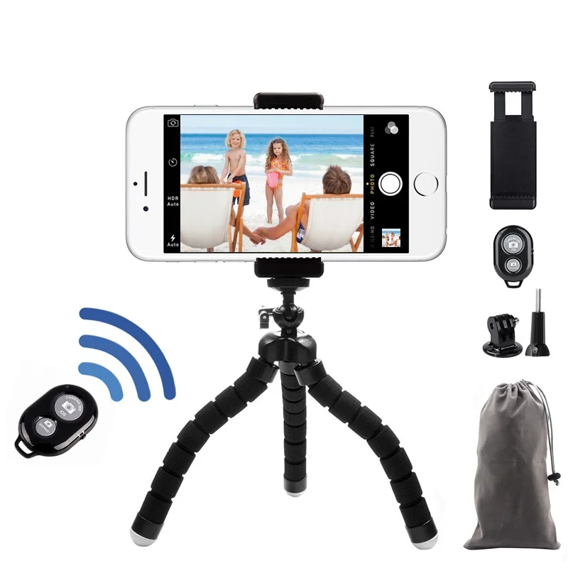 Flexible Sponge Mini Tripod With Bluetooth Remote Shutter For iPhone mini Camera Tripod Phone Holder clip stand