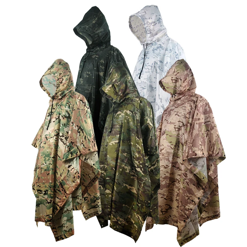 Outdoor oddychające Poncho kamuflażowe, taktyczny płaszcz przeciwdeszczowy w dżungli, obserwacja ptaków, turystyka piesza, strój maskujący Ghillie