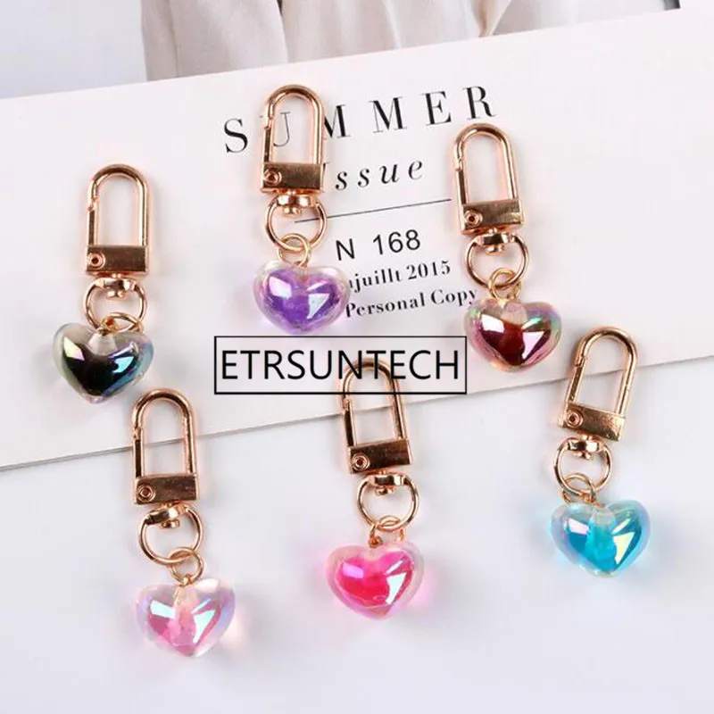 

200pcs Fashion Resin Heart Keychain Mulitcolor Transparent Love Key Chain Keyring Pendant Trinkets Party Favor Gift