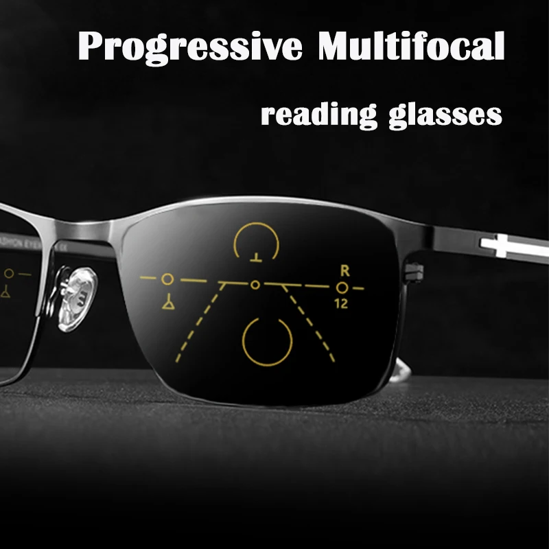 Progressive Multifocal Reading Glasses Men Flexible Photochromic Anti Blue Ray Presbyopic Glasses Cross Decoration TR90 Half Rim