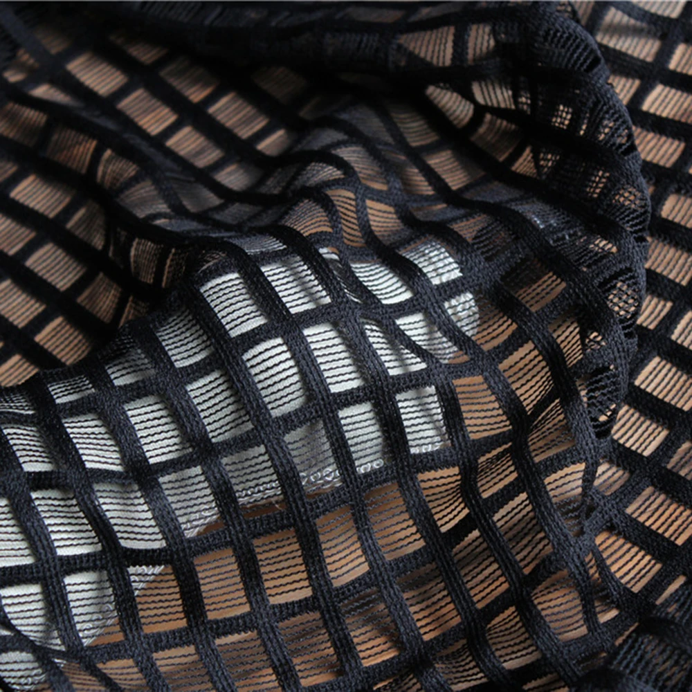 French Mosaic Grid Net Fabric for Women, Checkered Cloth for Cap Accessories, Summer Dresses, Fashion Apparel, Black and White M