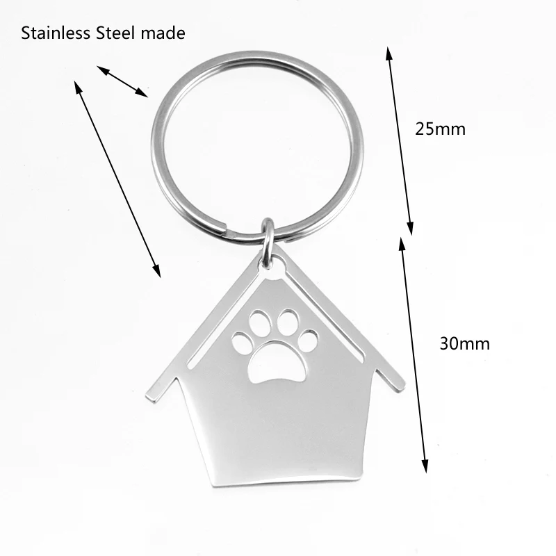 keychain kennel doghouse charm pendant Pet name tags Stainless steel mirror polished pendant 50pcs