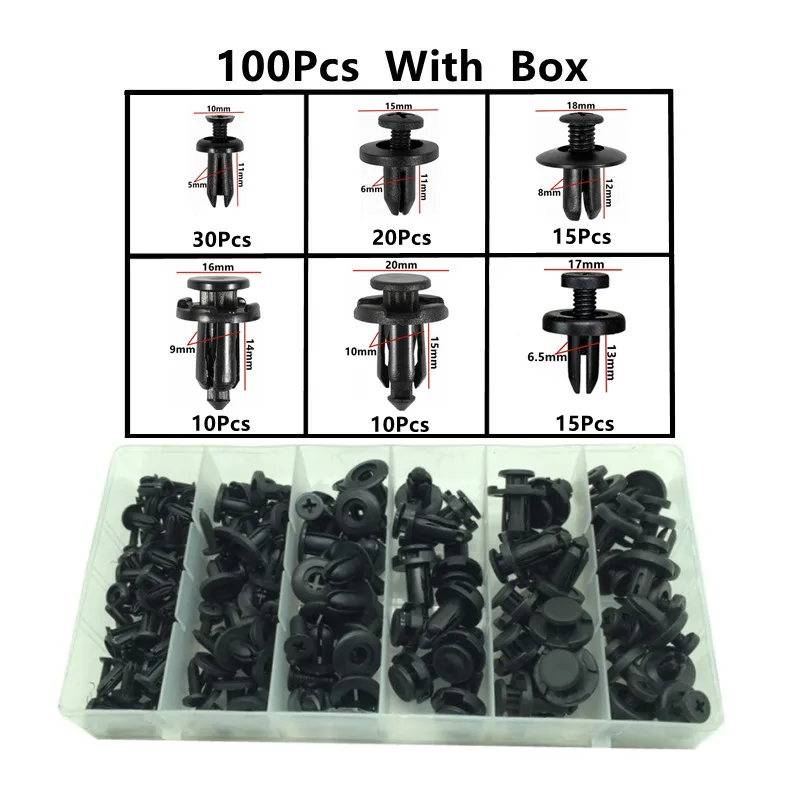 100Pcs/Box Car Screws Fasteners Clips Repair Set Rivet For Nissan X-Trail T32 T30 T31 Vanette Cargo Versa Wingroad Xterra Snap