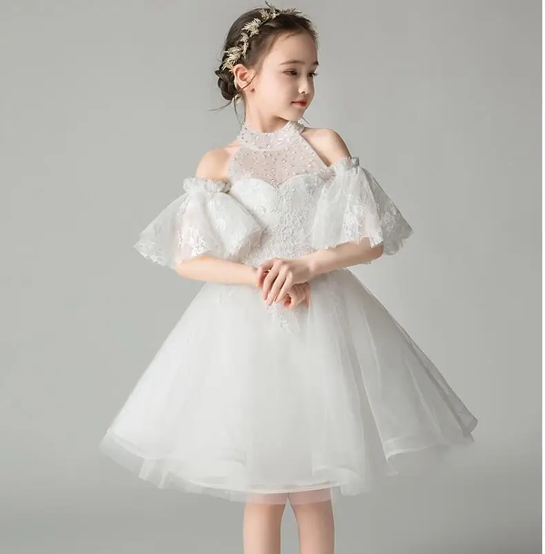 

Sequin Beads Tulle White Lace Flower Girl Dress Christening Gown For Party Wedding Pageant Gown Children Girls Princess Clothes