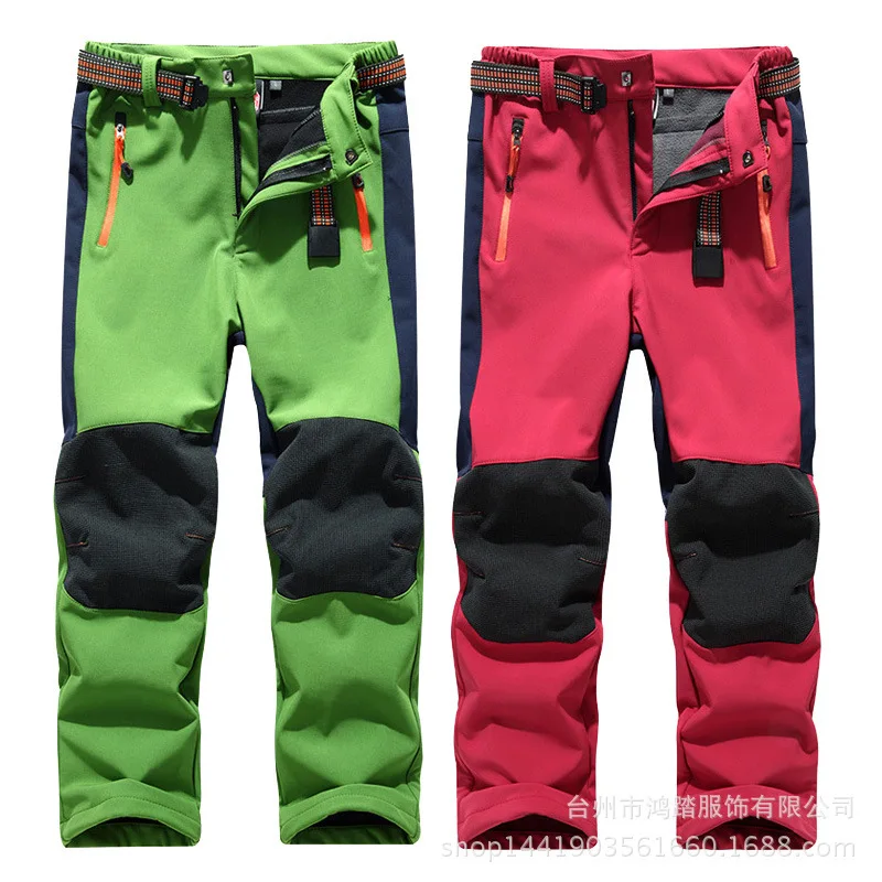 2023 New Windproof Waterproof Children Outdoor Kids Pants Boys Girls Soft Shell Pants Warm Teensclimbing Pants Sweatpants Enfant