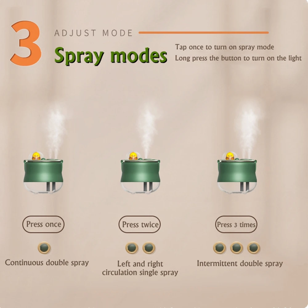 400ML สัตว์เลี้ยงน่ารักหัวฉีดแบบ Dual Wireless Air Humidifier ชาร์จแบบพกพามือถือ USB น้ำมันหอมระเหย Aroma Diffuser Light