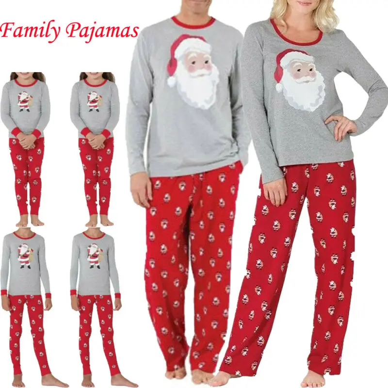 PUDCOCO Christmas Family Matching Pajamas Set Adult Women Kids Santa Claus Sleepwear Nightwear Outfits