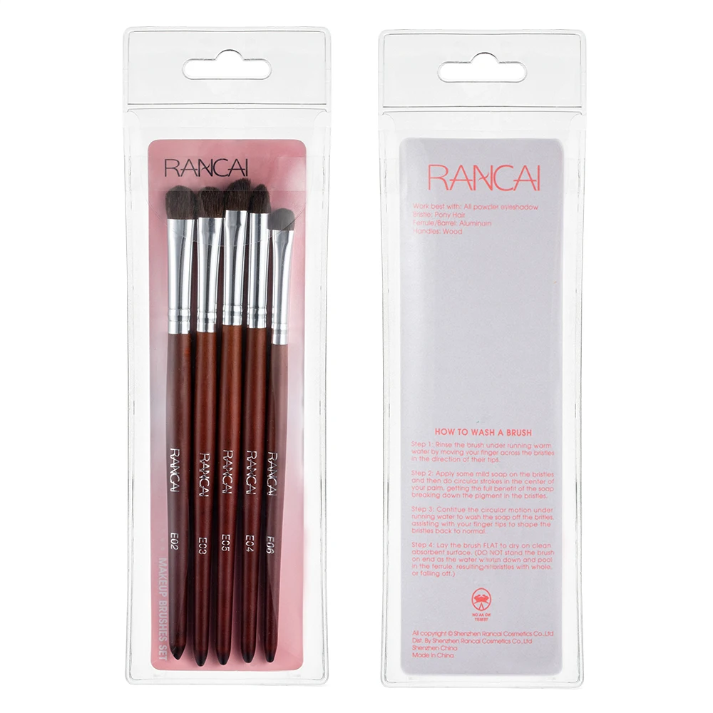 RANCAI 5pcs EyeShadow Makeup Brushes Set Natural Horse Pony Hair Blending Smudge Shader Beauty Makeup Brushes Cosmetics Kit