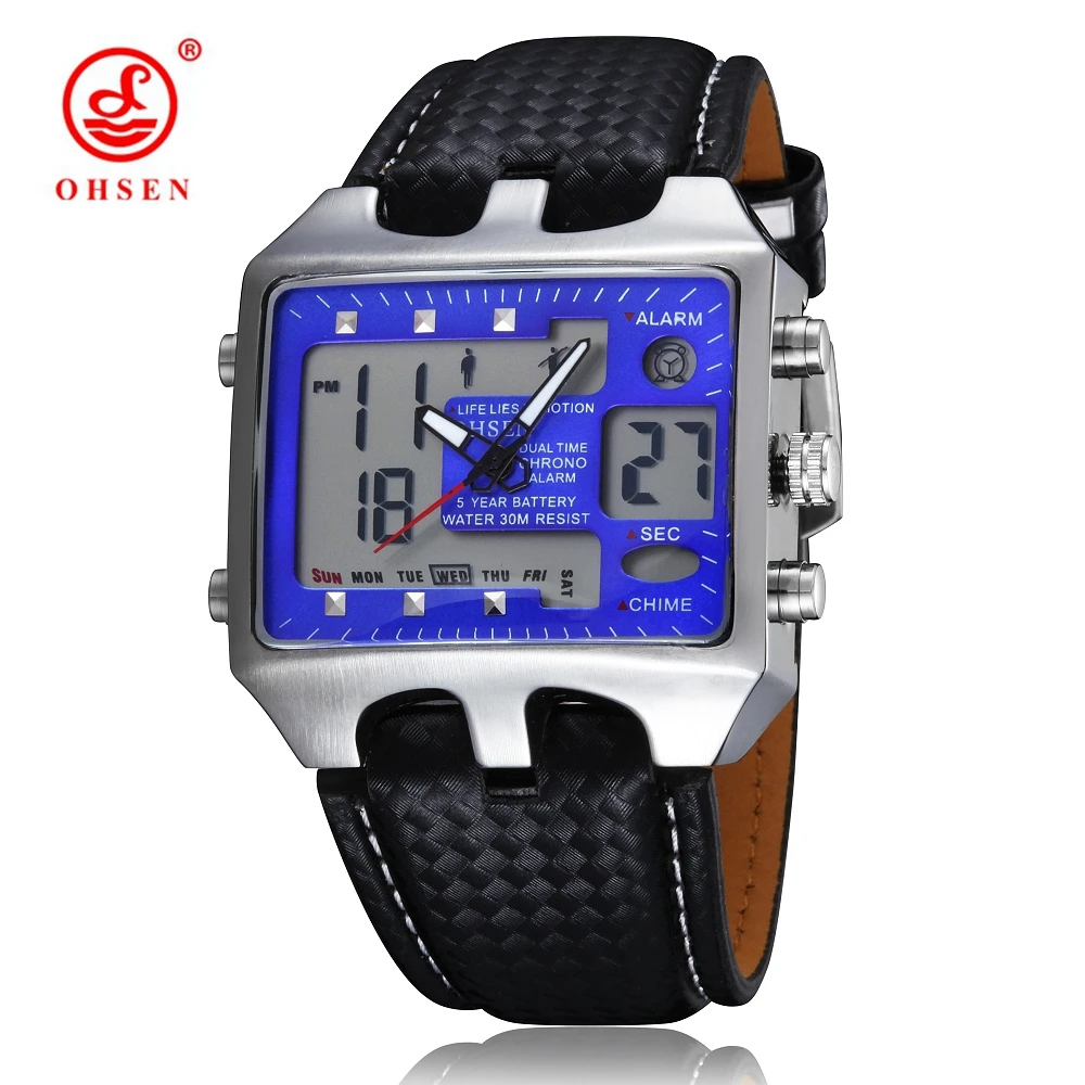 OHSEN Fashion Outdoor Sport Watch Men Multifunction 5 Bar Waterproof Blue Military Digital Wristwatches Clock Relogio Masculino